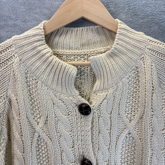 Chunky Cable Knit Fisherman Cardigan Sweater Big Buttons Soft Tunic Oversized OS - Picture 6 of 12